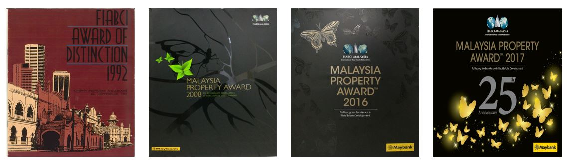 Montage of Property Award Books - Showcasing over 60+ property awards including FIABCI Malaysia Property Award, Edge Property Award series, StarProperty Award, and Malaysia Developer Award